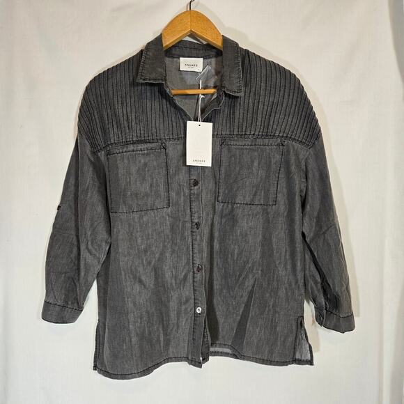 Andree Tops - NWT Andree Pintucked Yoke Button Up Shirt Roll Tab Sleeves Office Casual M